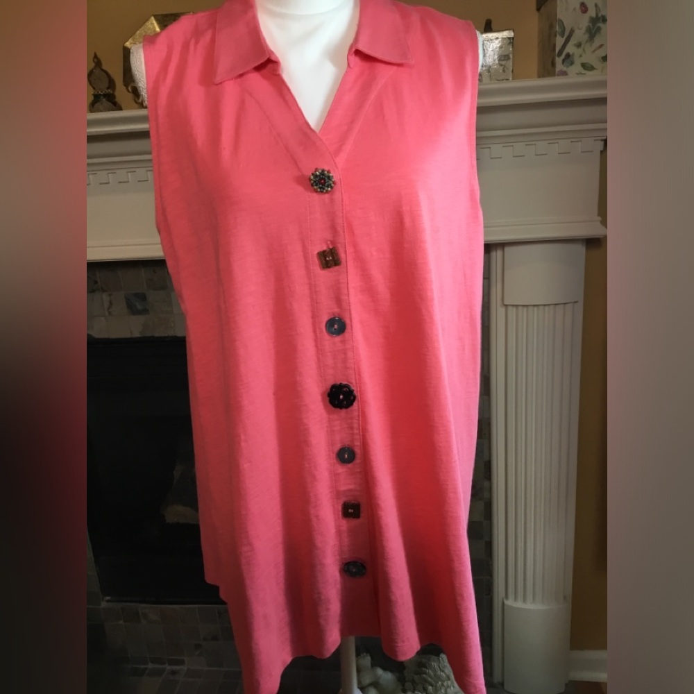 Soft Surroundings tunic tank top with fancy buttons EUC size XL